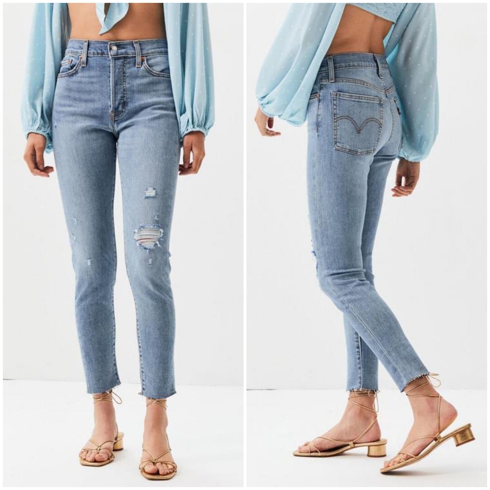 Levi's Wedgie High Rise Blue Spice Womens Skinny Ripped Jeans Size 25